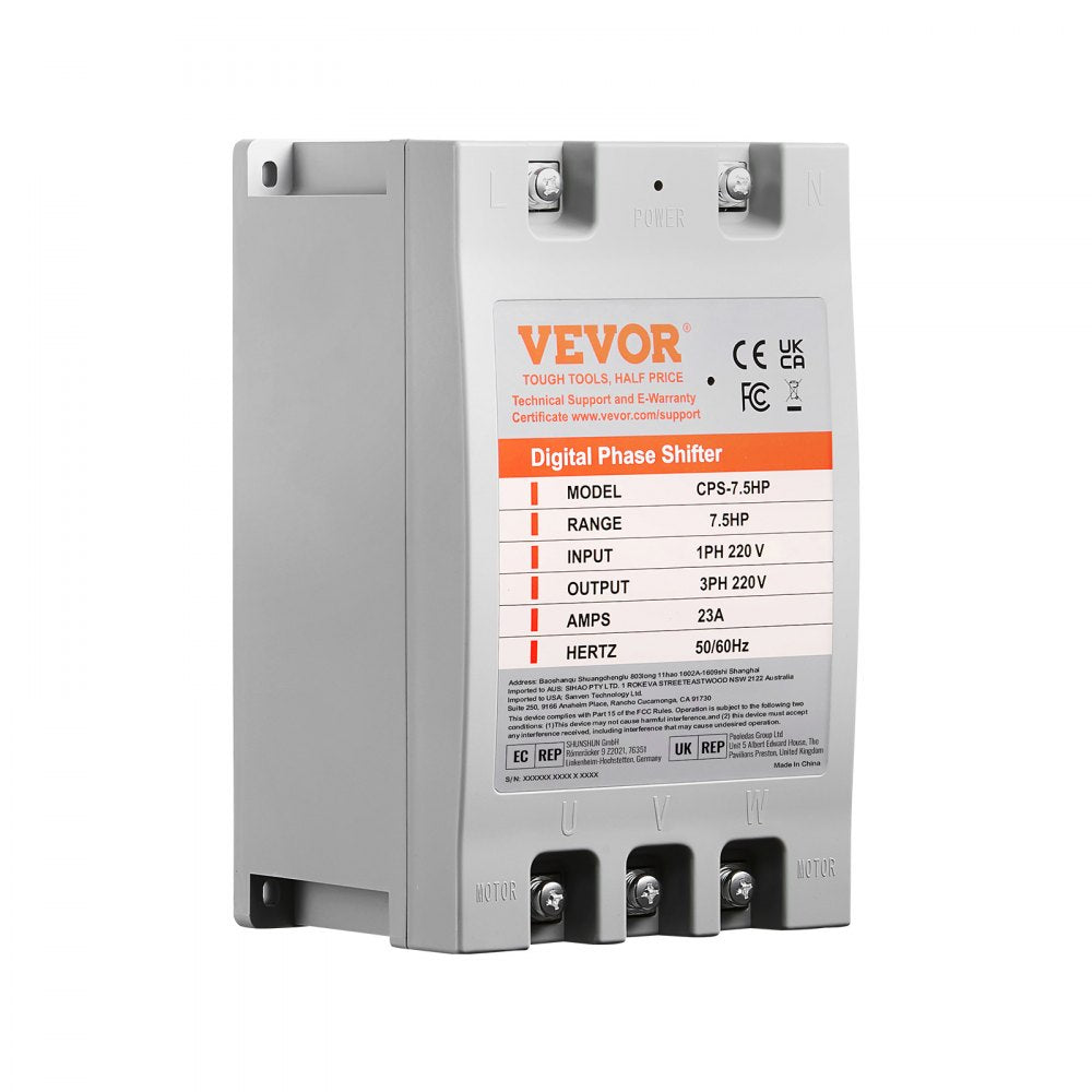 VEVOR 3 Phase Converter- 7.5HP 23A 220V Single Phase to 3 Phase Converter, Digital Phase Shifter for Residential &