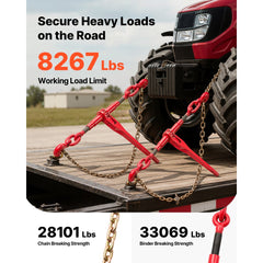 VEVOR Chain and Binder Kit 3/8in-1/2in, Ratchet Load Binders 9215lbs Working Strength, Ratchet Binders and Chains