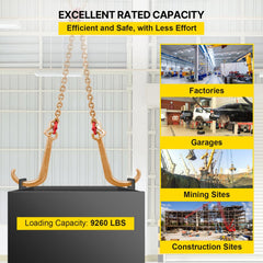 VEVOR G80 V Bridle Chain, 5/16" x 2' Towing Chain Bridle with 15" J Hooks, T Hooks & Grab Hooks, Heavy Duty Transport