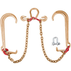 VEVOR G80 V Bridle Chain, 5/16" x 2' Towing Chain Bridle with 15" J Hooks, T Hooks & Grab Hooks, Heavy Duty Transport