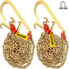 VEVOR J Hook Chain, 2PCS 5/16" x 10' G80 15" Long Shank J Hook Tow Chain with RTJ Cluster Hook & Grab Hook, 5400 lbs