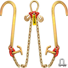 VEVOR G80 V Bridle Chain, 5/16" x 2' Towing Chain Bridle with 15" J Hooks, R Hooks & Grab Hooks, Heavy Duty Transport