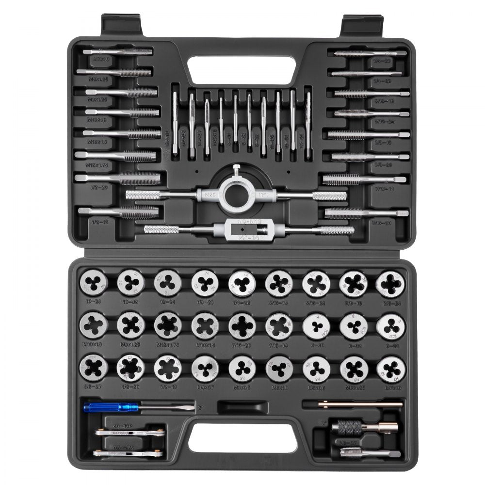 VEVOR Tap and Die Set, 60-Piece Metric and SAE Sizes M3 to M12, #4 to 1/2", with Coarse and Fine Thread Taps and Dies