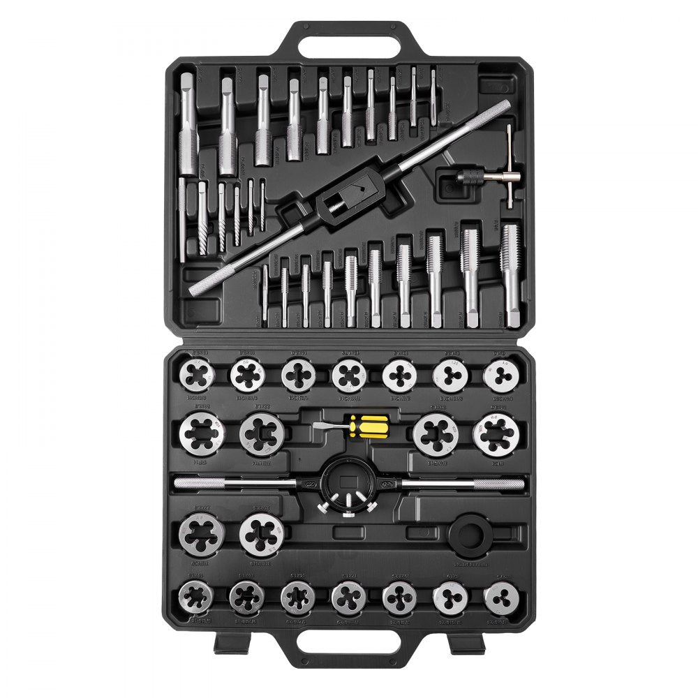 VEVOR Tap and Die Set, 51-Piece SAE Sizes 1/4" to 1", with Coarse and Fine Thread Taps and Dies, Wrench, Carrying Case
