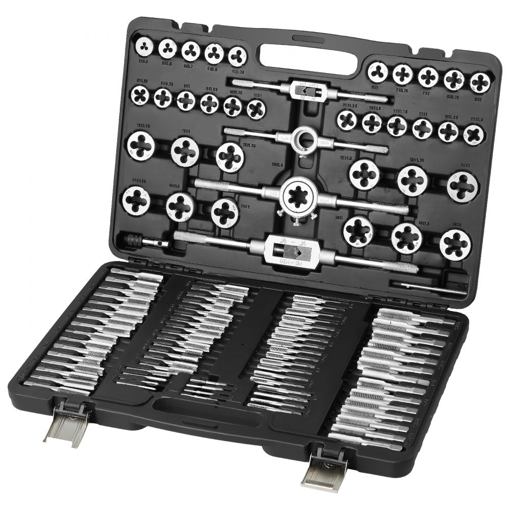 VEVOR Tap and Die Set, 110-Piece Include Metric Size M2 to M18, Bearing Steel Taps and Dies, Essential Threading Tool