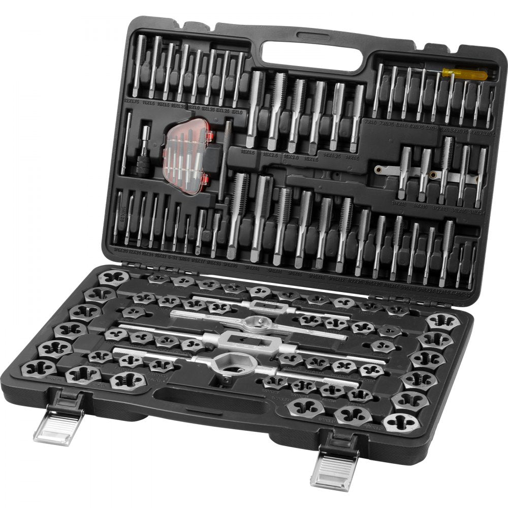 VEVOR Tap and Die Set, 116-Piece Include Metric and SAE Size, Bearing Steel Taps and Dies, Essential Threading Tool for