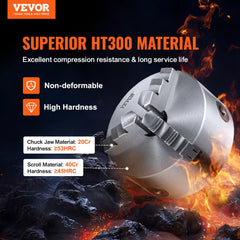 VEVOR 3-Jaw Lathe Chuck, 6'', Self-Centering Lathe Chuck, 0.14- 6.3 in/3.5-160 mm Clamping Range with T-key Fixing