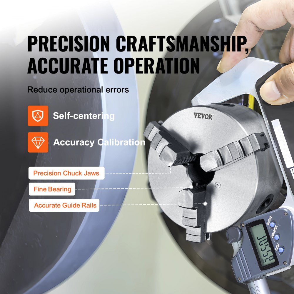 VEVOR 3-Jaw Lathe Chuck, 6'', Self-Centering Lathe Chuck, 0.14- 6.3 in/3.5-160 mm Clamping Range with T-key Fixing