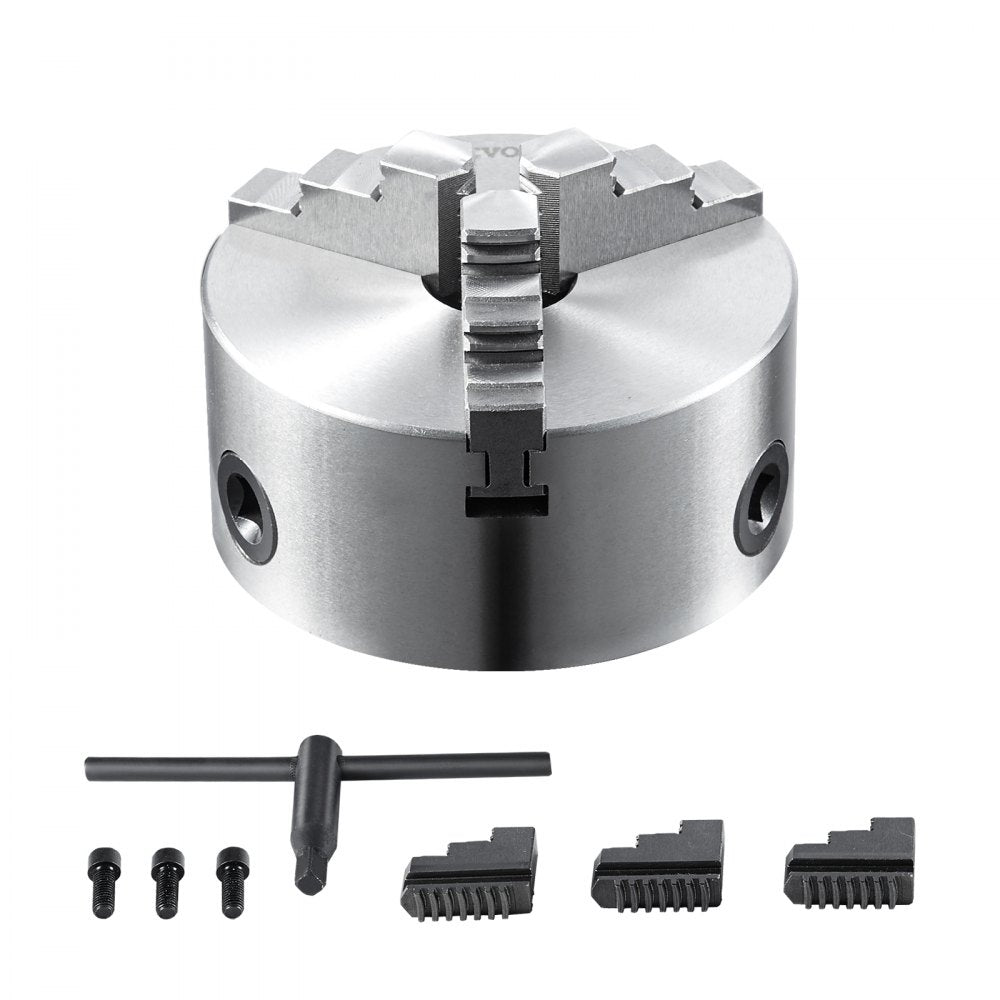 VEVOR 3-Jaw Lathe Chuck, 6'', Self-Centering Lathe Chuck, 0.14- 6.3 in/3.5-160 mm Clamping Range with T-key Fixing