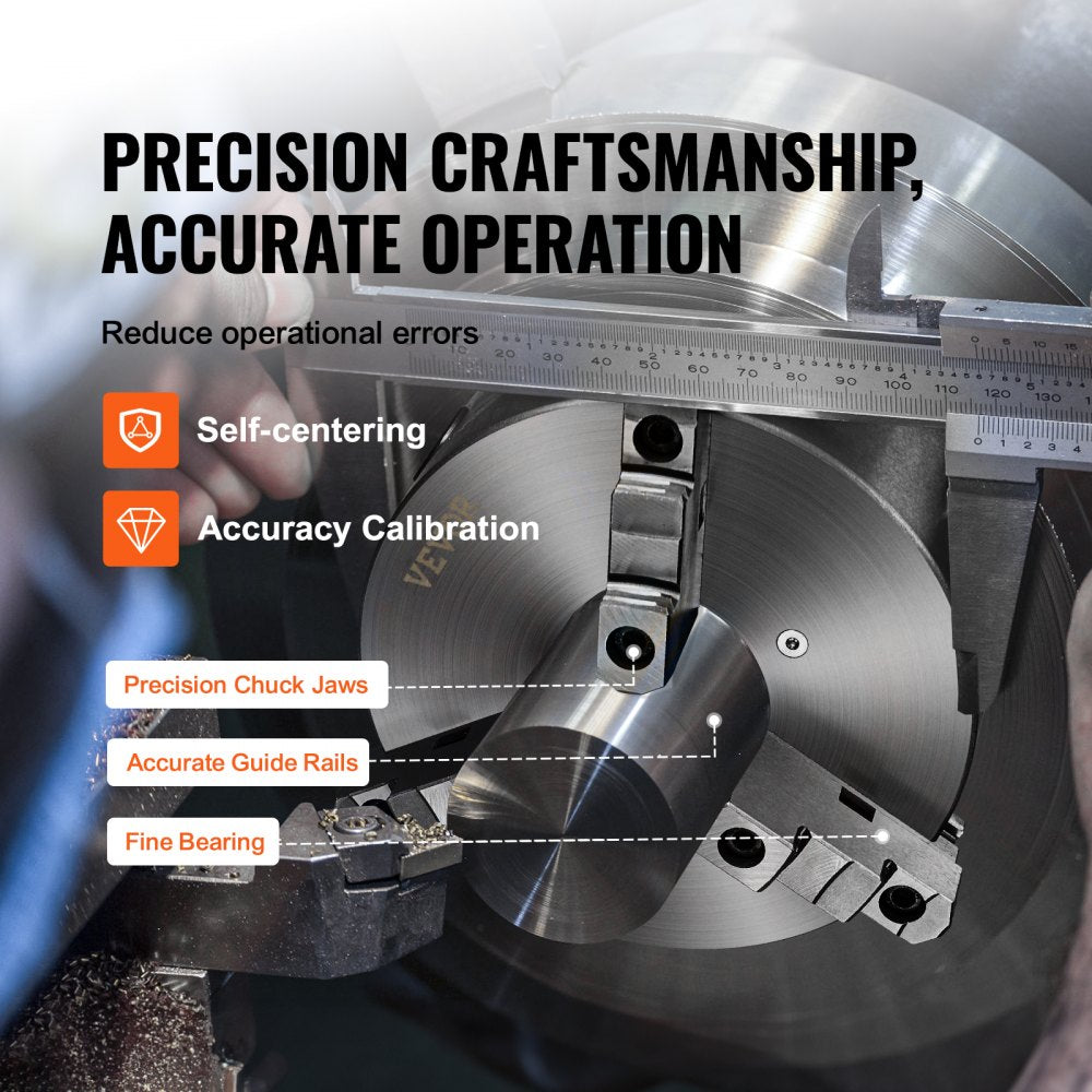 VEVOR 3-Jaw Lathe Chuck, 8'', Self-Centering Lathe Chuck, 0.16-8 in/4-200 mm Clamping Range with T-key Fixing Screws