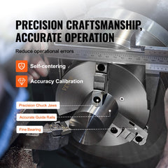 VEVOR 3-Jaw Lathe Chuck, 8'', Self-Centering Lathe Chuck, 0.16-8 in/4-200 mm Clamping Range with T-key Fixing Screws