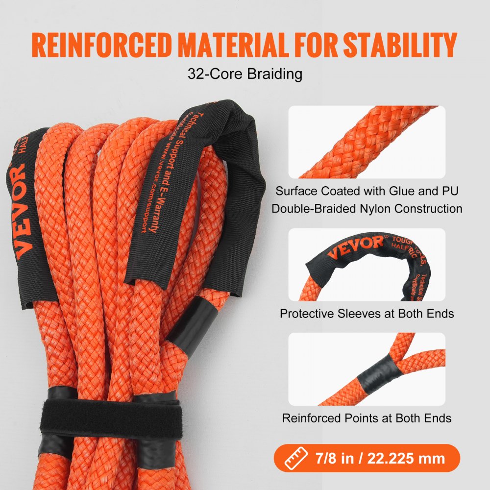 VEVOR 7/8" x 20' Kinetic Recovery Tow Rope 30,580 lbs, Heavy-Duty Off Road Snatch Strap, Extreme Duty 30% Elasticity