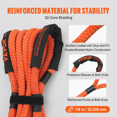 VEVOR 7/8" x 20' Kinetic Recovery Tow Rope 30,580 lbs, Heavy-Duty Off Road Snatch Strap, Extreme Duty 30% Elasticity