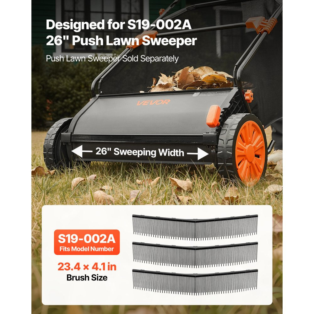 VEVOR 3 Packs Lawn Sweeper Brush Replacement, Compatible with VEVOR 26 in Lawn & Leaf Collector Sweepers, Yard Sweeper