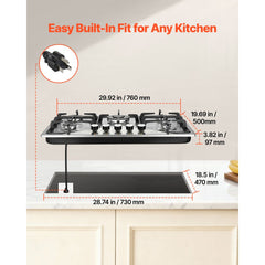 VEVOR 30-inch Gas Cooktop, 5 Burners Built-in Gas Stove Top, Max 12250BTU NG/LPG Convertible Stainless Steel Natural