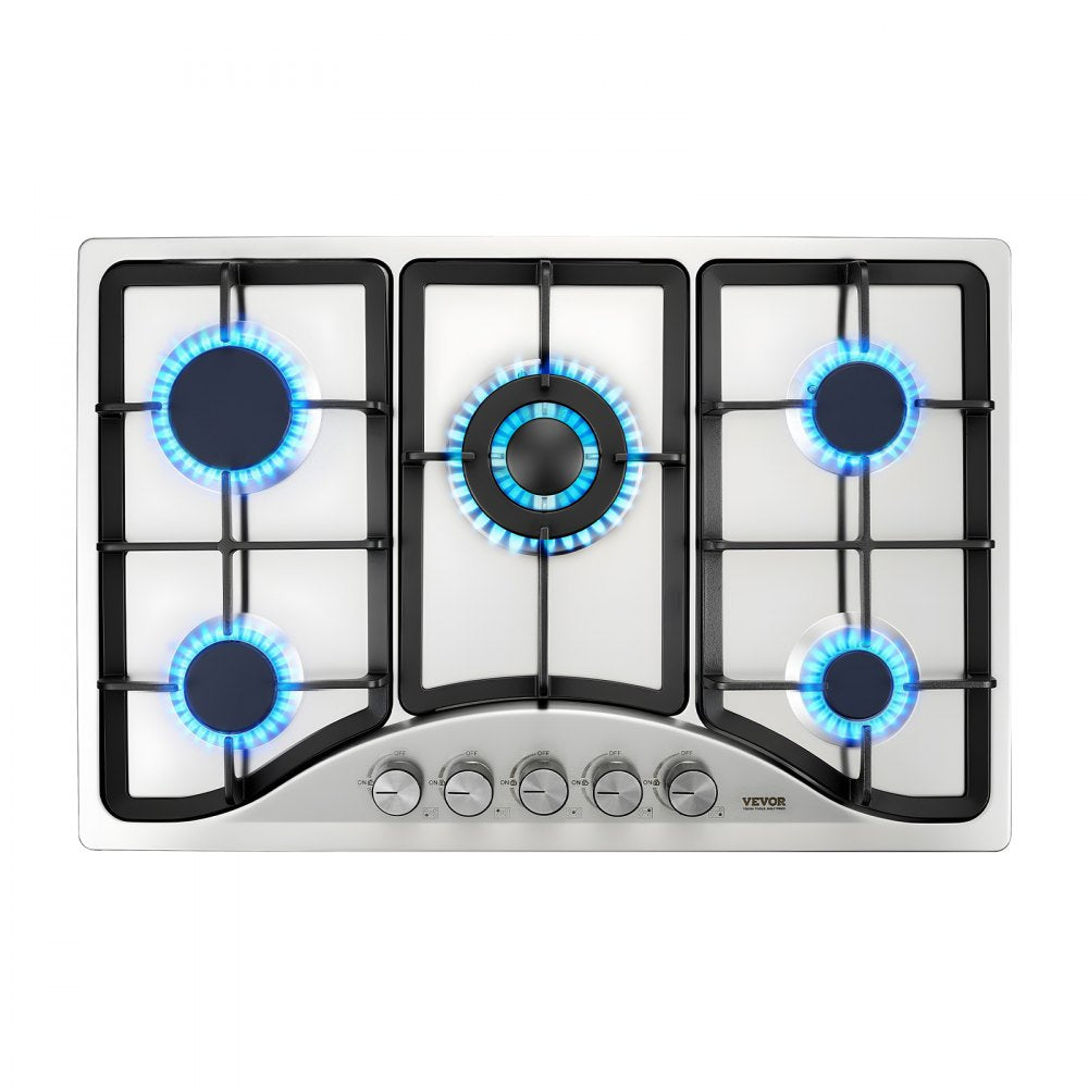 VEVOR 30-inch Gas Cooktop, 5 Burners Built-in Gas Stove Top, Max 12250BTU NG/LPG Convertible Stainless Steel Natural