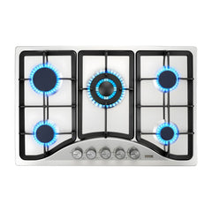 VEVOR 30-inch Gas Cooktop, 5 Burners Built-in Gas Stove Top, Max 12250BTU NG/LPG Convertible Stainless Steel Natural