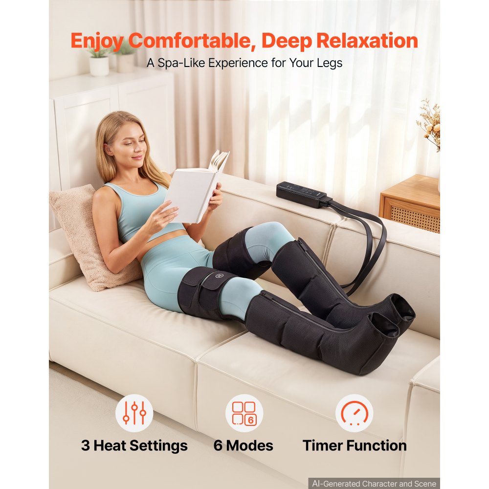 VEVOR Leg Compression Massager 9 Intensities Air Compression Leg Massager, For Daily Relaxation, 6 Massage Modes, 3