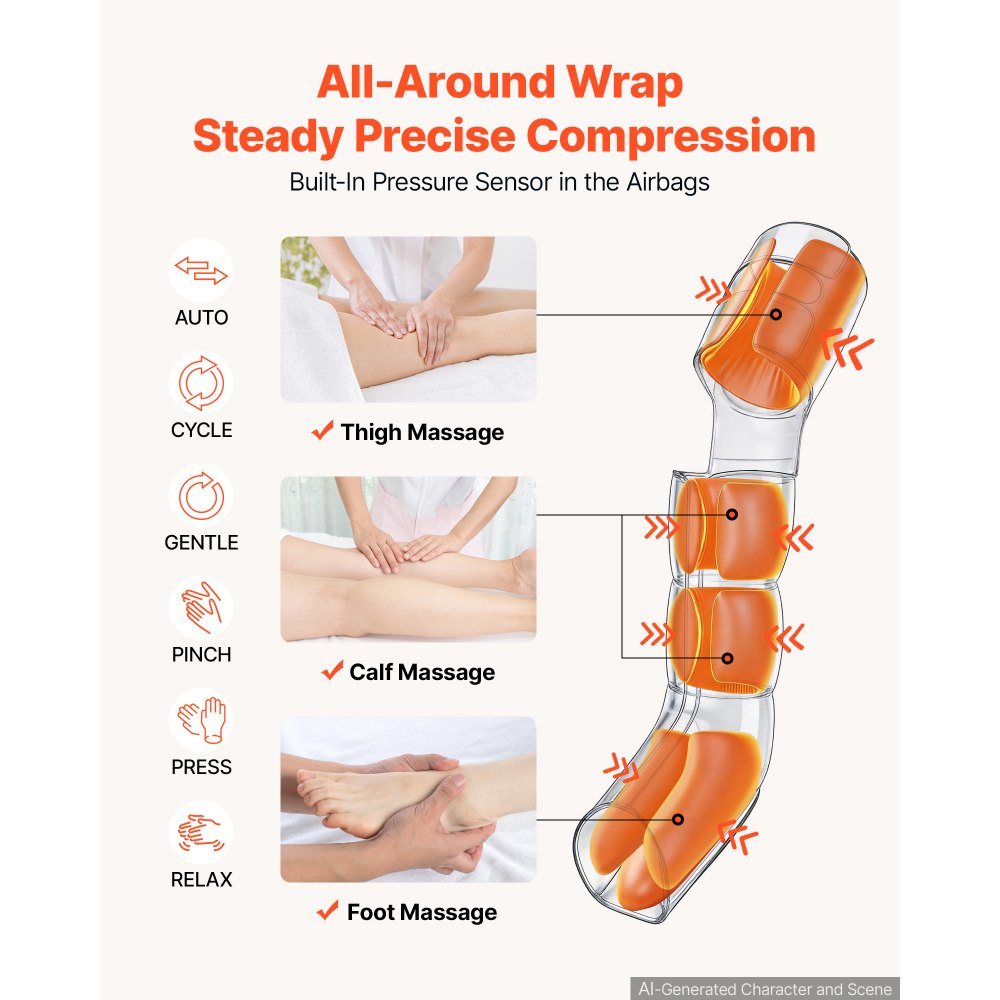 VEVOR Leg Compression Massager 9 Intensities Air Compression Leg Massager, For Daily Relaxation, 6 Massage Modes, 3