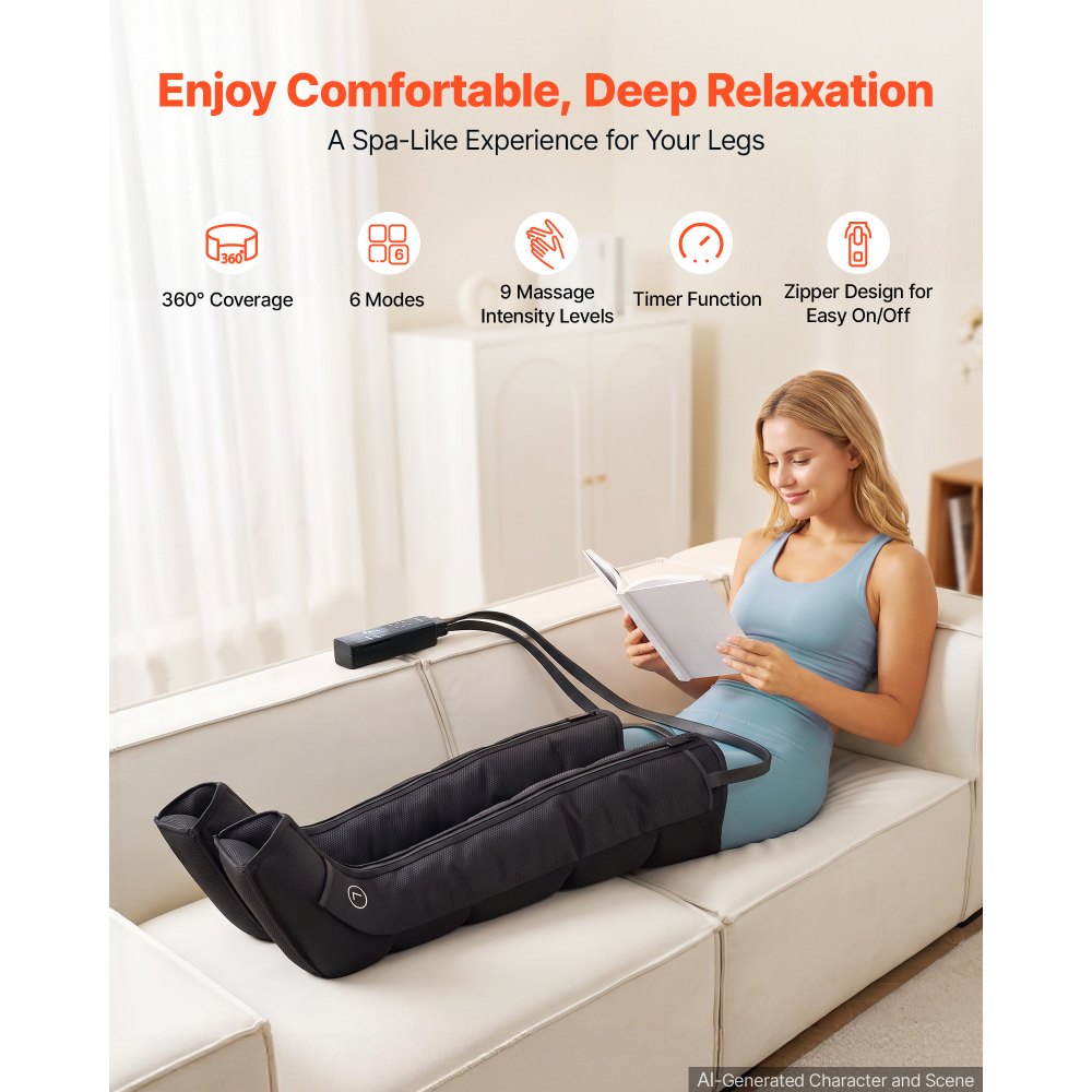 VEVOR Leg Compression Massager 6 Modes Air Compression Full Leg Massager, For Daily Relaxation, 9 Massage Intensities