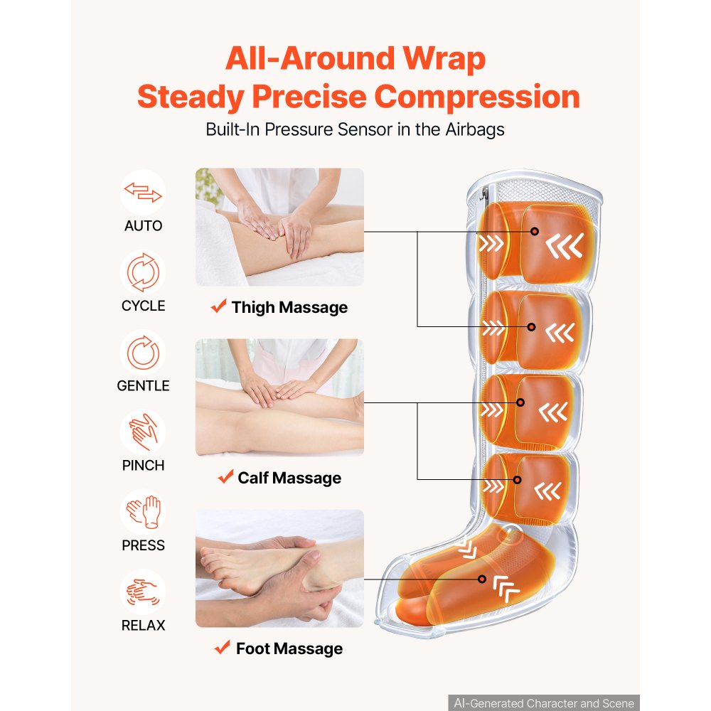 VEVOR Leg Compression Massager 6 Modes Air Compression Full Leg Massager, For Daily Relaxation, 9 Massage Intensities