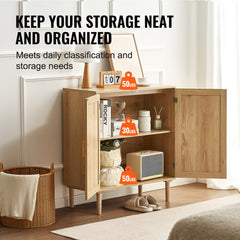 VEVOR Rattan Cabinet, Rattan Storage Cabinet with 2 Magnetic Doors and Adjustable Shelves, Sideboard Buffet Cabinet for