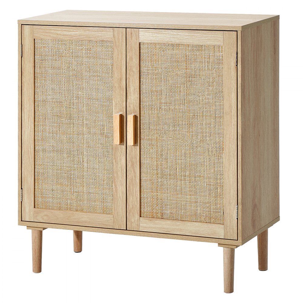 VEVOR Rattan Cabinet, Rattan Storage Cabinet with 2 Magnetic Doors and Adjustable Shelves, Sideboard Buffet Cabinet for