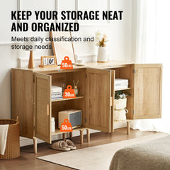 VEVOR Rattan Cabinet, Set of 2, Rattan Storage Cabinet with 4 Magnetic Doors and Adjustable Shelves, Sideboard Buffet