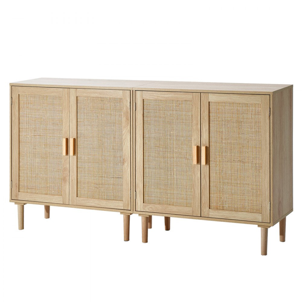 VEVOR Rattan Cabinet, Set of 2, Rattan Storage Cabinet with 4 Magnetic Doors and Adjustable Shelves, Sideboard Buffet