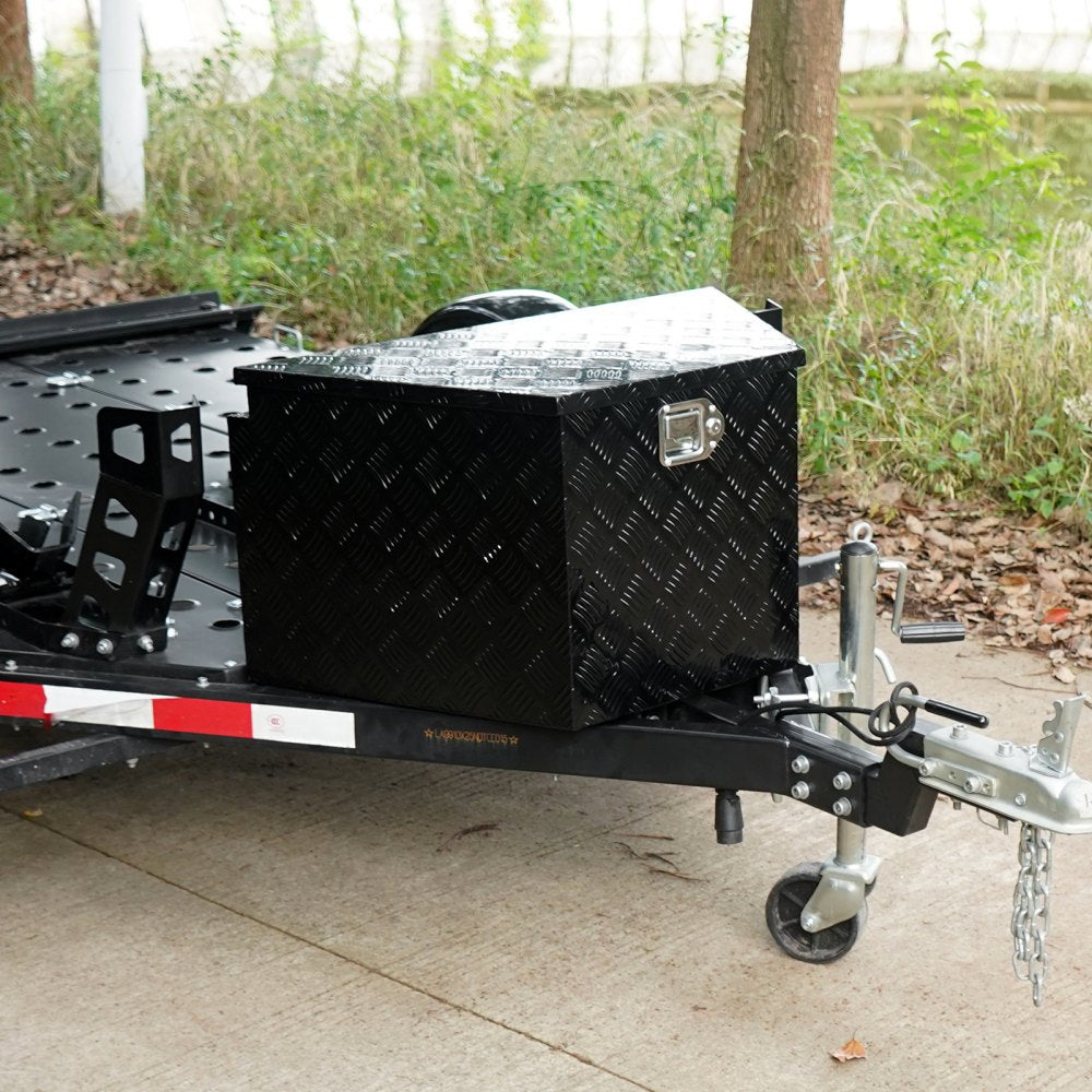 VEVOR Trailer Tongue Box, Aluminum Alloy Diamond Plate Tongue Box Tool Chest, Heavy Duty Trailer Box Storage with Lock
