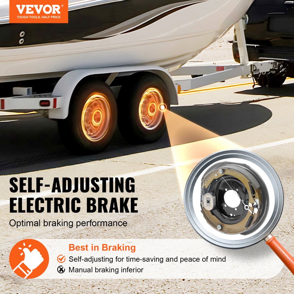 VEVOR Electric Trailer Brake Assembly, 12" x 2", 1 Pair Self-Adjusting Electric Brakes Kit for 7000 lbs Axle, 5-Hole