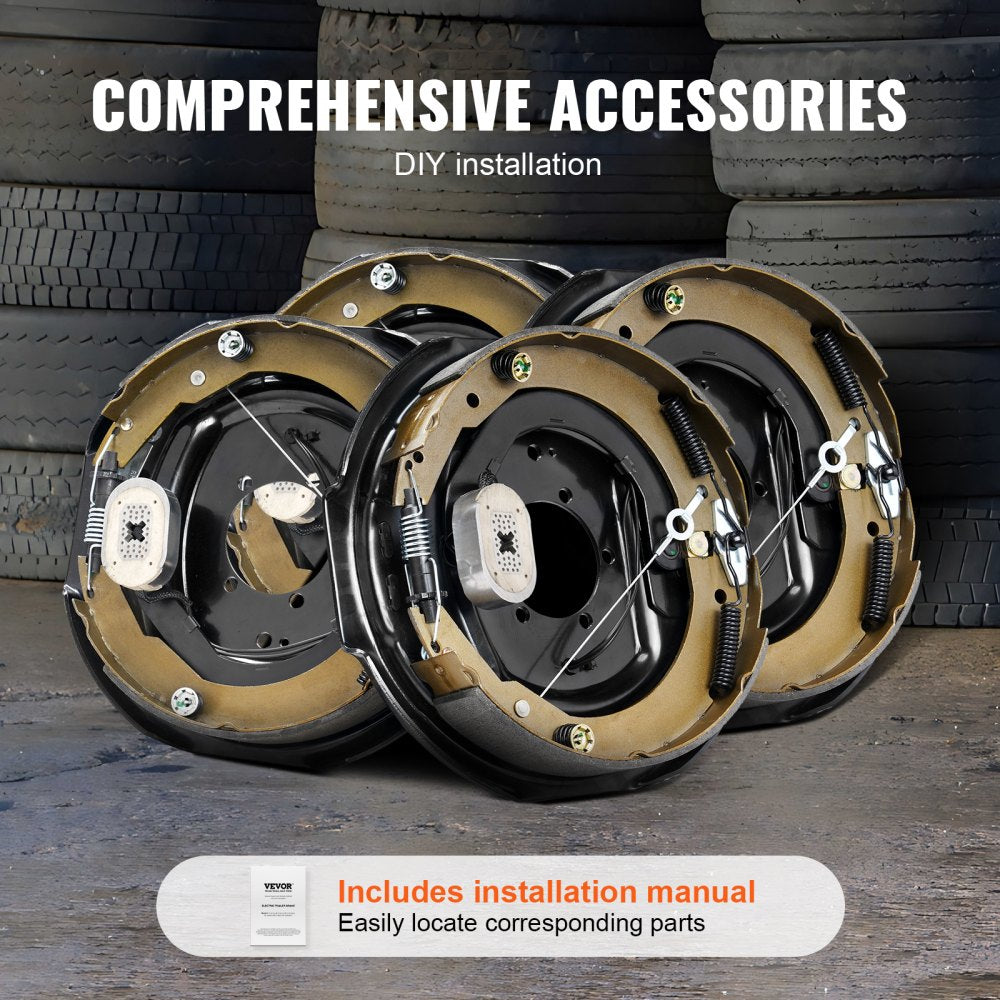 VEVOR Electric Trailer Brake Assembly, 12" x 2", 2 Pairs Self-Adjusting Electric Brakes Kit for 7000 lbs Axle, 5-Hole