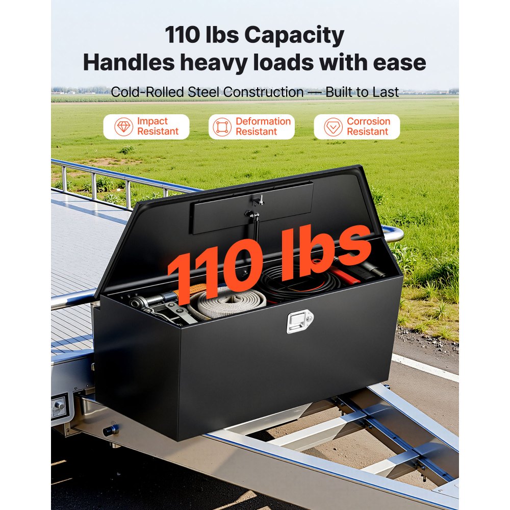 VEVOR Trailer Tongue Box, 49" x 13.9" x 18.5" Steel Trailer Tongue Tool Box, Heavy Duty Storage Organizer with Lock and