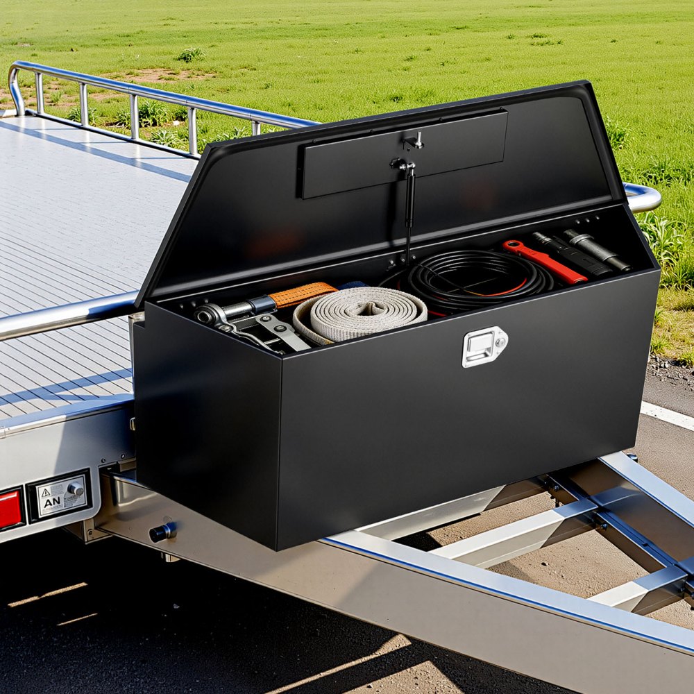 VEVOR Trailer Tongue Box, 49" x 13.9" x 18.5" Steel Trailer Tongue Tool Box, Heavy Duty Storage Organizer with Lock and