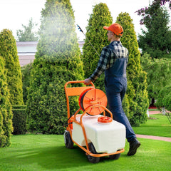 VEVOR Battery Powered Lawn Sprayer on Wheel, 0-90 PSI Adjustable Pressure, 15 Gallon Tank, Cart Sprayer with 8 Nozzles