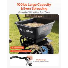 VEVOR Lawn Spreader, 100LBS Capacity, Walk-Behind Push Spreader, 0-9.8ft Spreading Width, 13 in All Terrain Pneumatic