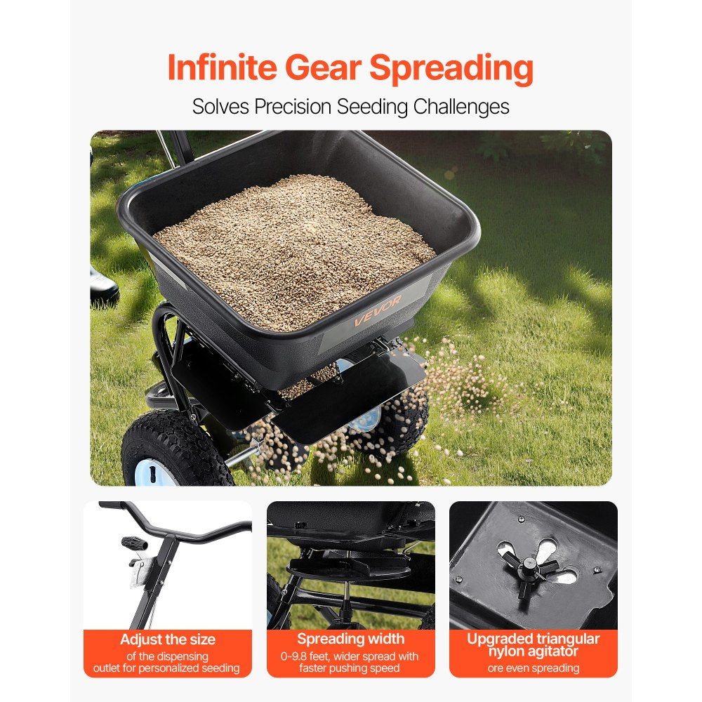 VEVOR Lawn Spreader, 100LBS Capacity, Walk-Behind Push Spreader, 0-9.8ft Spreading Width, 13 in All Terrain Pneumatic