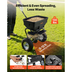 VEVOR Walk-Behind Spreader, 12ft Spreading Width, Push Broadcast Spreader with 13" All-Terrain Tires, Adjustable Flow