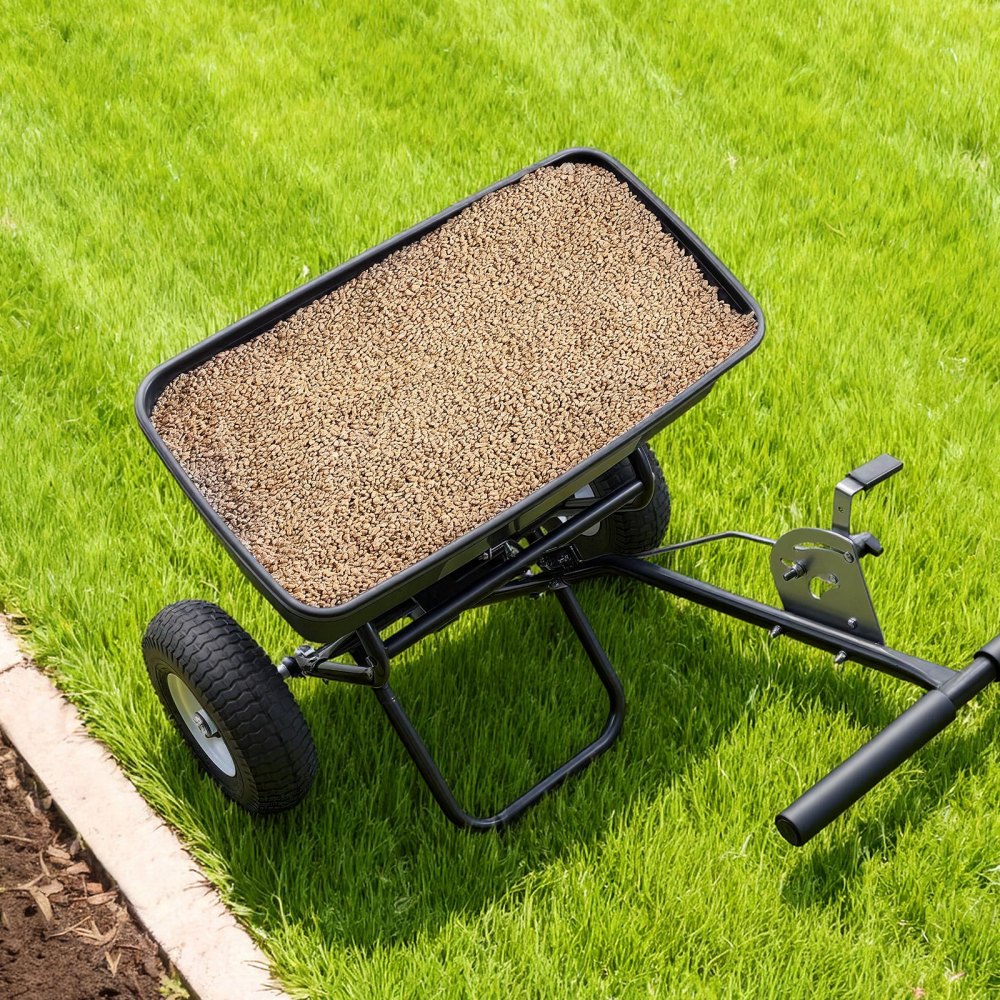 VEVOR Walk-Behind Spreader, 12ft Spreading Width, Push Broadcast Spreader with 13" All-Terrain Tires, Adjustable Flow