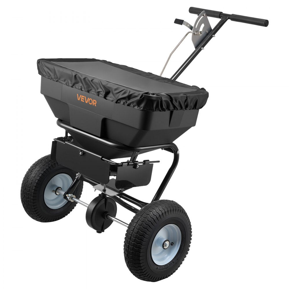 VEVOR Walk-Behind Spreader, 12ft Spreading Width, Push Broadcast Spreader with 13" All-Terrain Tires, Adjustable Flow
