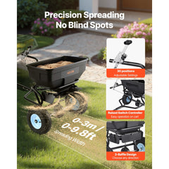 VEVOR Tow Behind Broadcast Spreader, 130LBS Capacity, Tow/Push Garden Spreader with 13 in Tires, 30 Adjustable Setting