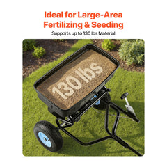 VEVOR Tow Behind Broadcast Spreader, 130LBS Capacity, Tow/Push Garden Spreader with 13 in Tires, 30 Adjustable Setting