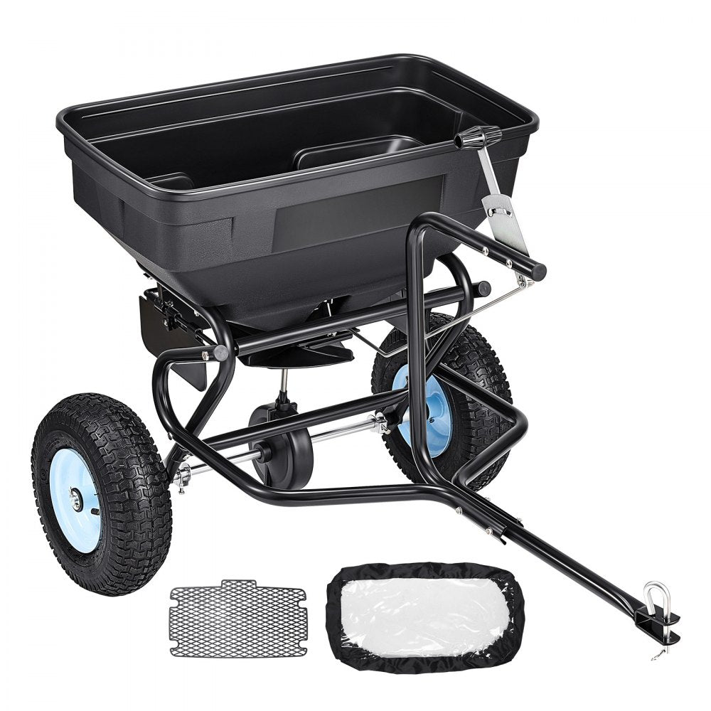 VEVOR Tow Behind Broadcast Spreader, 130LBS Capacity, Tow/Push Garden Spreader with 13 in Tires, 30 Adjustable Setting