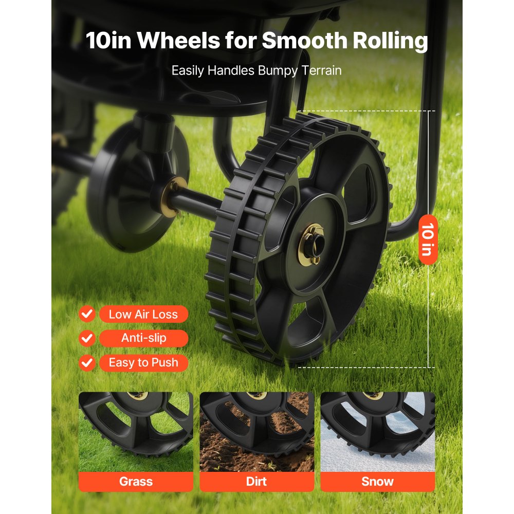 VEVOR Walk-Behind Spreader, 9.8ft Spreading Width, Push Broadcast Spreader with 10" All-Terrain Tires, Adjustable Flow