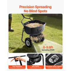VEVOR Walk Behind Spreader, 60LBS Capacity, Push Spreader with Hopper Grate, 0-9.8 ft Spreading Width, 8 in All Terrain