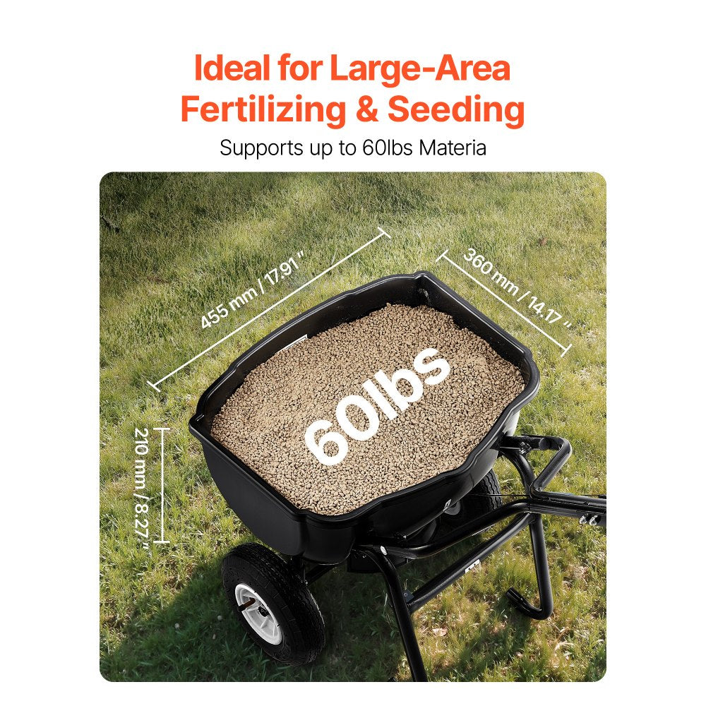 VEVOR Walk Behind Spreader, 60LBS Capacity, Push Spreader with Hopper Grate, 0-9.8 ft Spreading Width, 8 in All Terrain