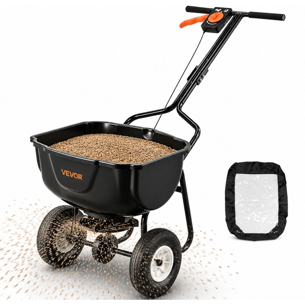 VEVOR Walk Behind Spreader, 60LBS Capacity, Push Spreader with Hopper Grate, 0-9.8 ft Spreading Width, 8 in All Terrain