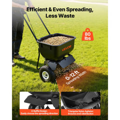 VEVOR Push Lawn Spreader, 12ft Spreading Width, Broadcast Spreader with 80lbs Load Capacity & 10 in All-Terrain Tires