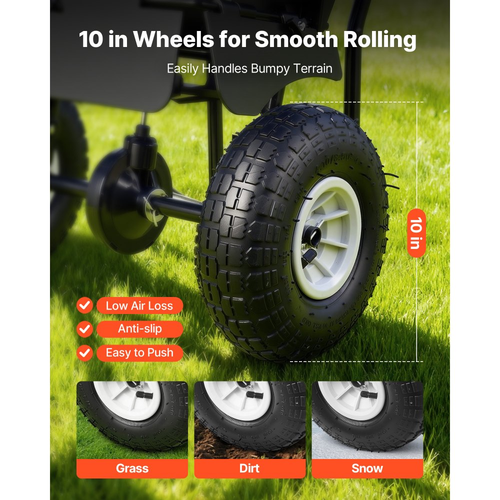 VEVOR Push Lawn Spreader, 12ft Spreading Width, Broadcast Spreader with 80lbs Load Capacity & 10 in All-Terrain Tires