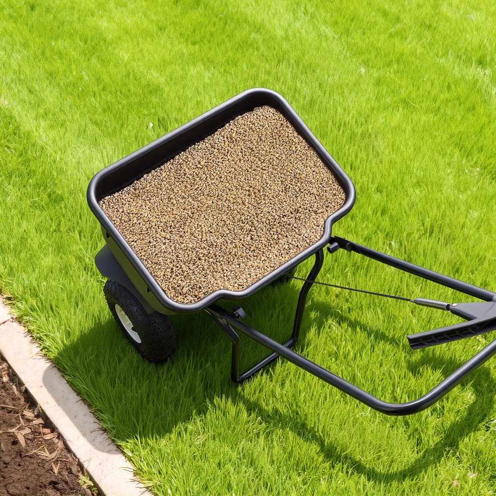 VEVOR Push Lawn Spreader, 12ft Spreading Width, Broadcast Spreader with 80lbs Load Capacity & 10 in All-Terrain Tires
